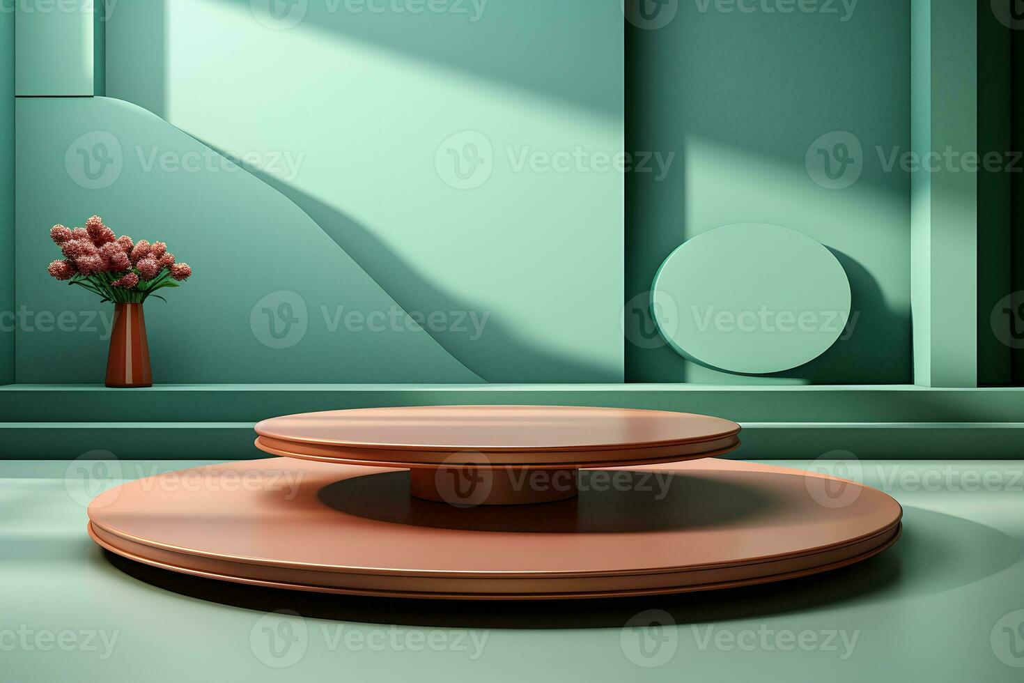 3D realistic podium for product shooting with a lot of space to put a product with Abstract scene concept AI Generative Illustration. photo