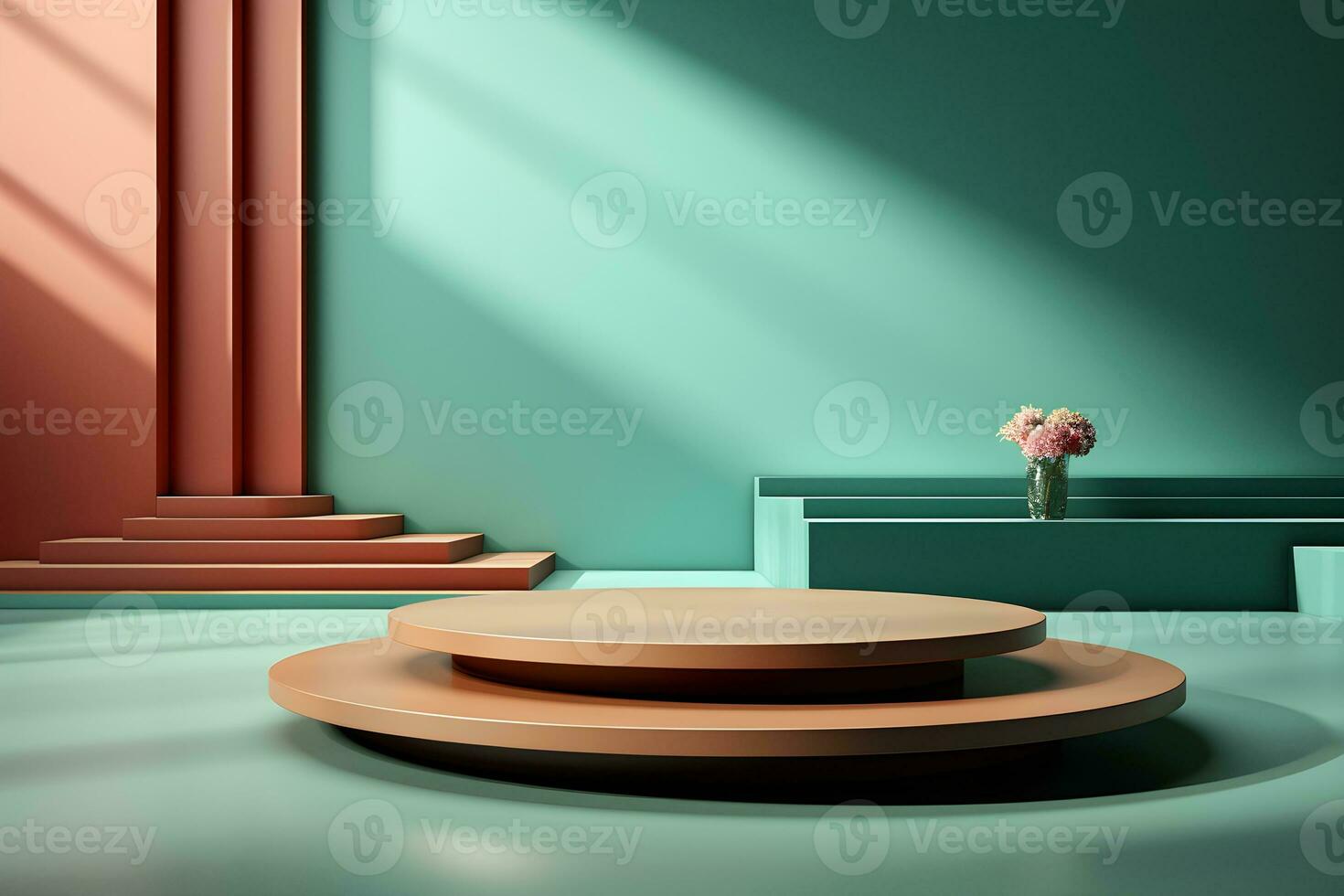 3D realistic podium for product shooting with a lot of space to put a product with Abstract scene concept AI Generative Illustration. photo