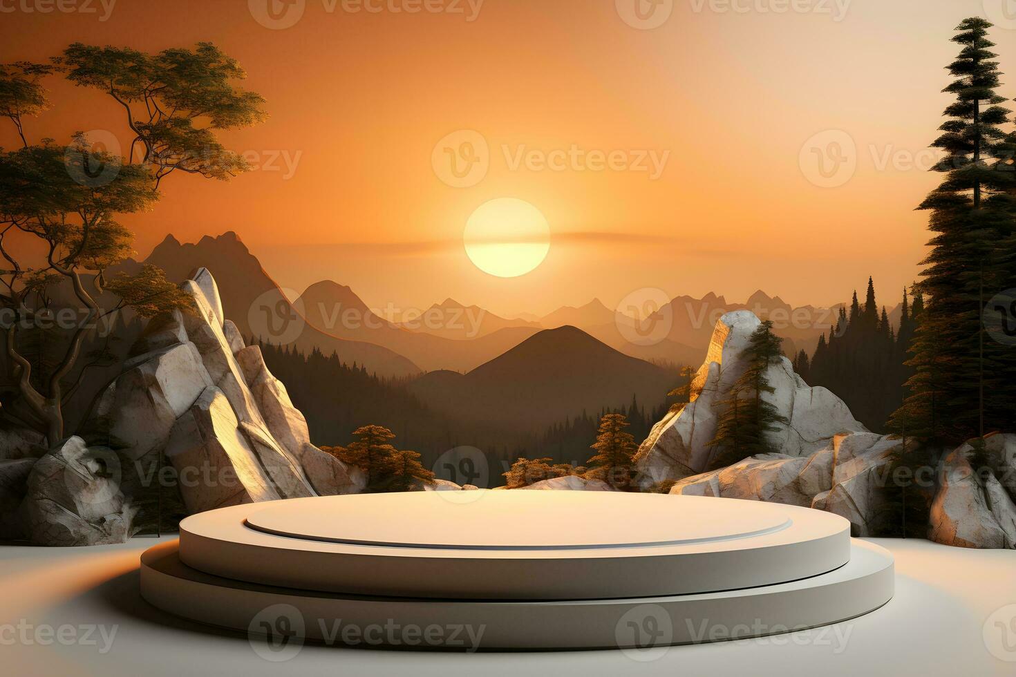 3D realistic podium for product shooting with a lot of space to put a product with Abstract scene concept AI Generative Illustration. photo