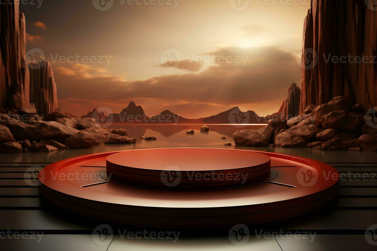3D realistic podium for product shooting with a lot of space to put a product with Abstract scene concept AI Generative Illustration. photo