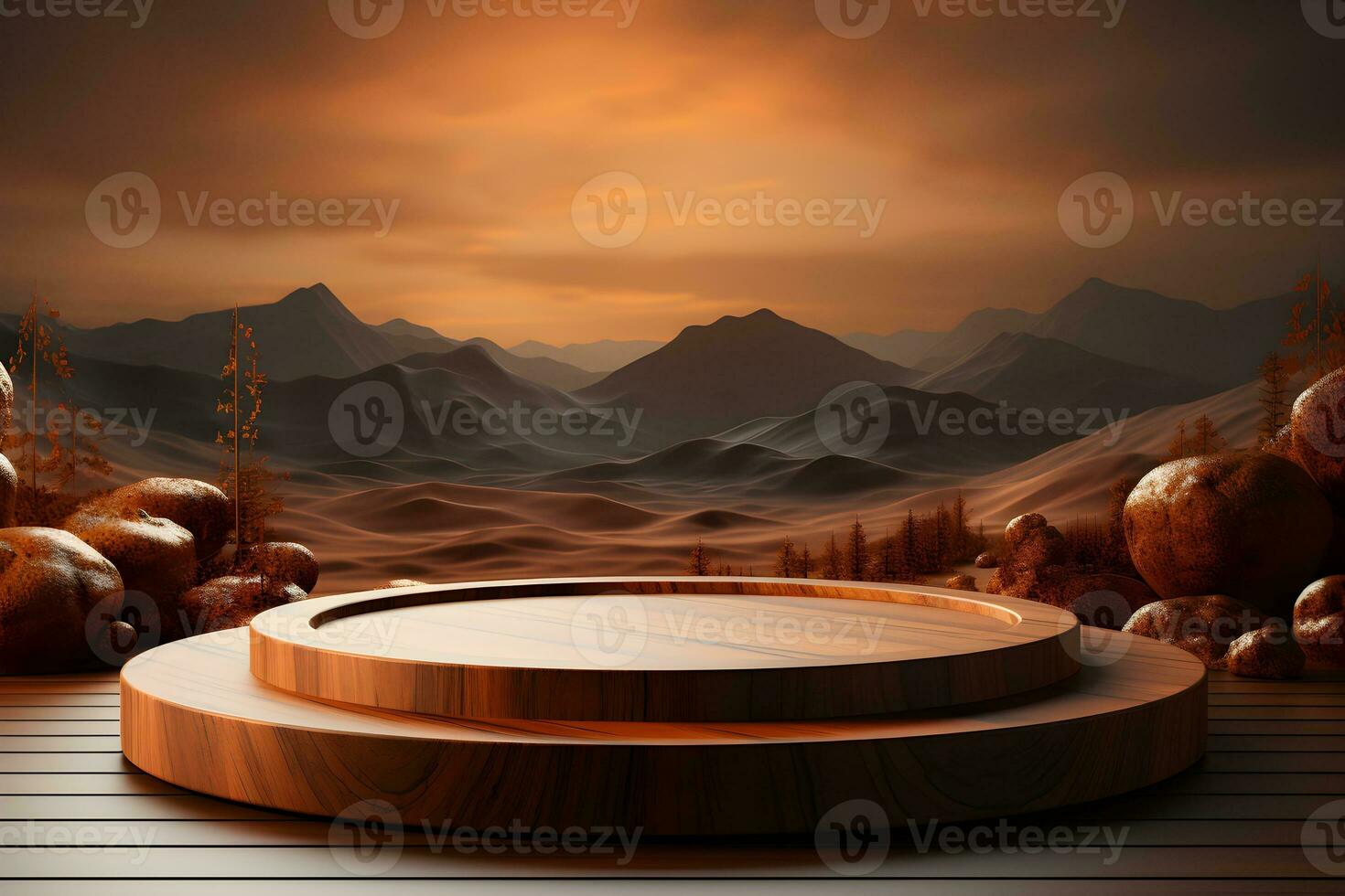 3D realistic podium for product shooting with a lot of space to put a product with Abstract scene concept AI Generative Illustration. photo