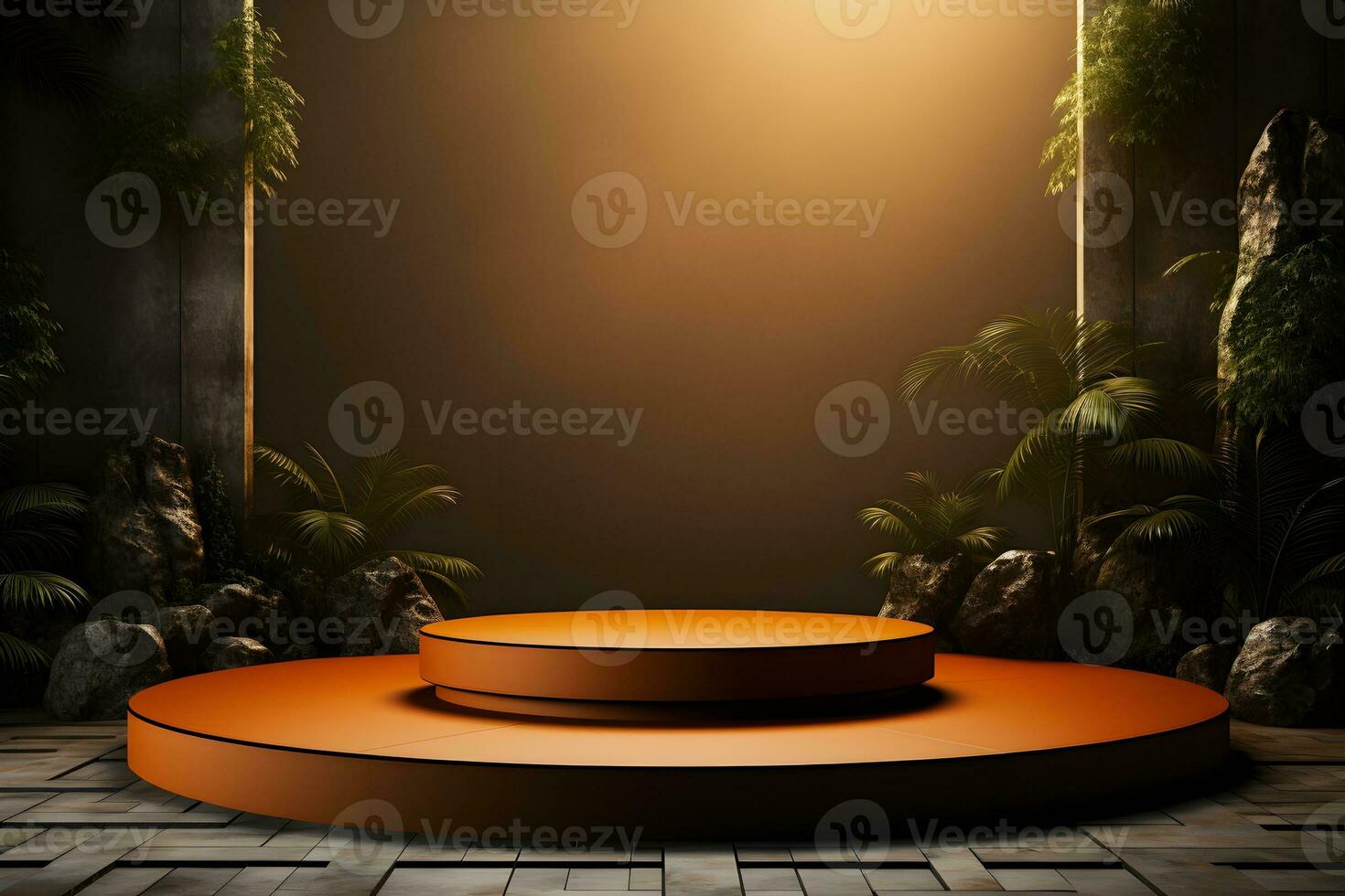 3D realistic podium for product shooting with a lot of space to put a product with Abstract scene concept AI Generative Illustration. photo