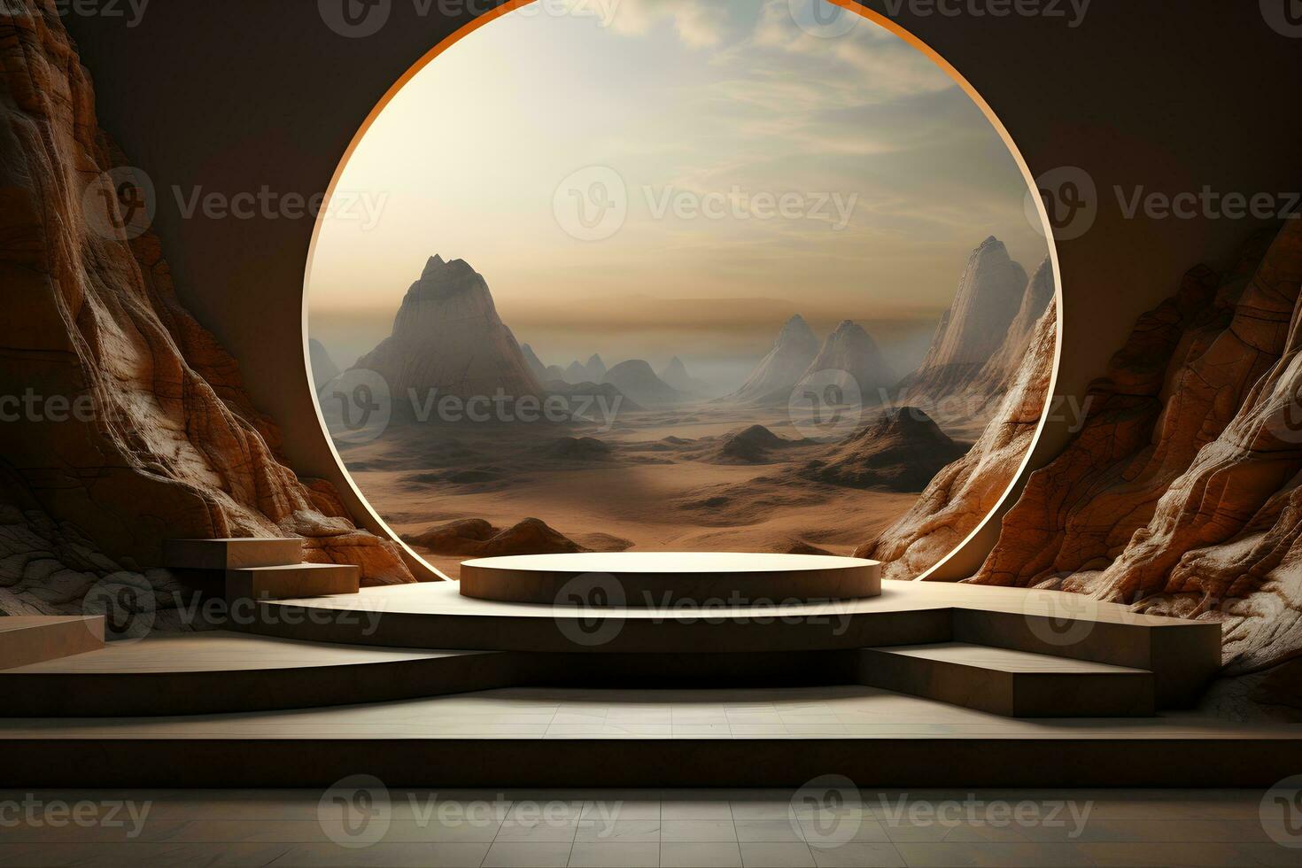 3D realistic podium for product shooting with a lot of space to put a product with Abstract scene concept AI Generative Illustration. photo