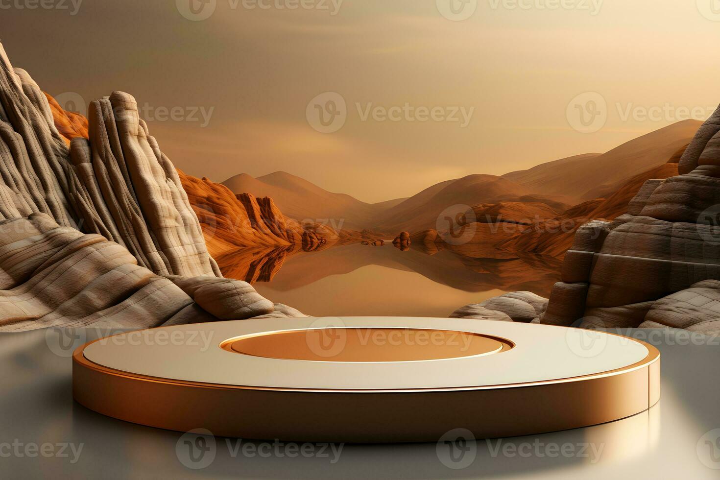 3D realistic podium for product shooting with a lot of space to put a product with Abstract scene concept AI Generative Illustration. photo