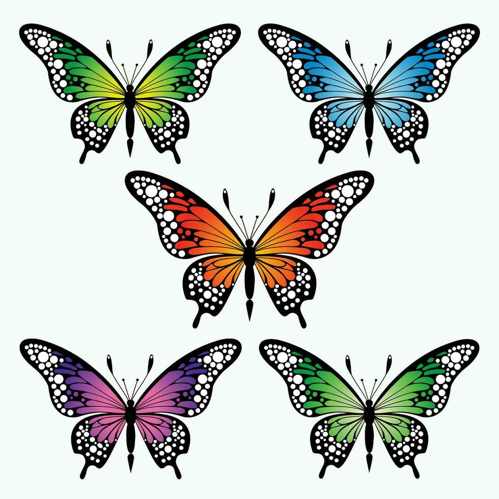 Monarch butterflies set. Vector illustration isolated on white background