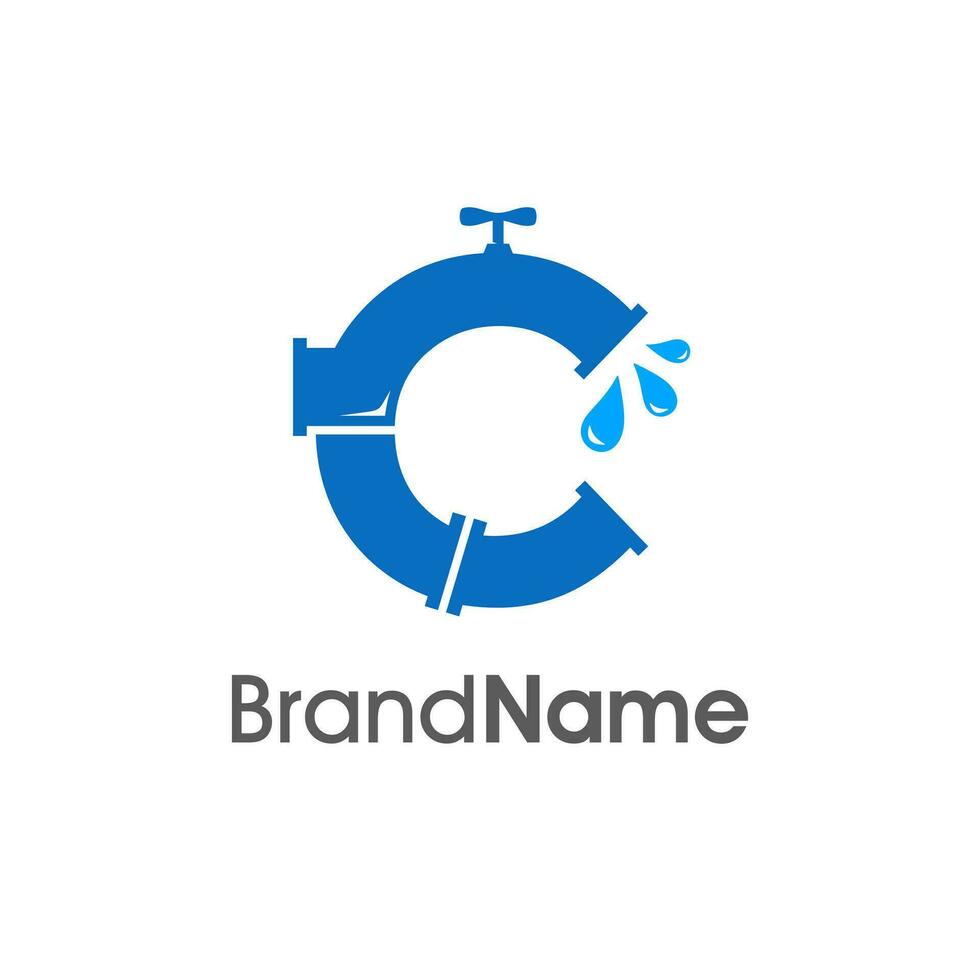 Modern Initial C Pipe And Water Logo vector