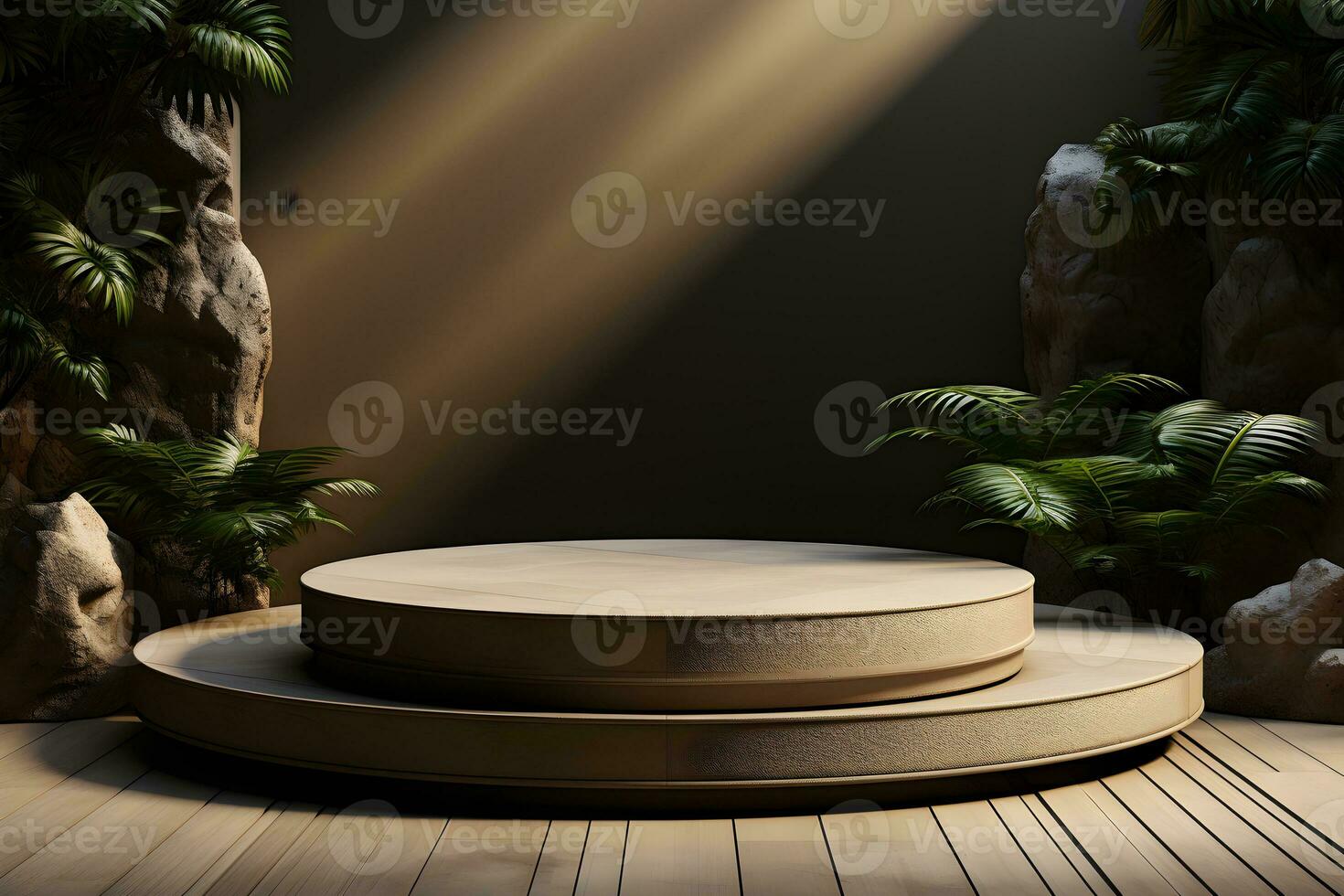3D realistic podium for product shooting with a lot of space to put a product with Abstract scene concept AI Generative Illustration. photo