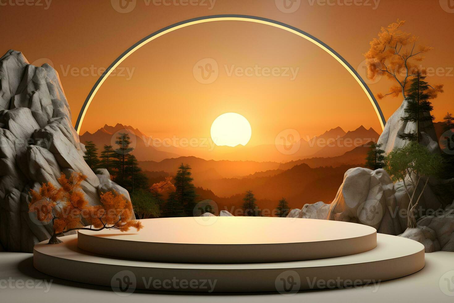 3D realistic podium for product shooting with a lot of space to put a product with Abstract scene concept AI Generative Illustration. photo