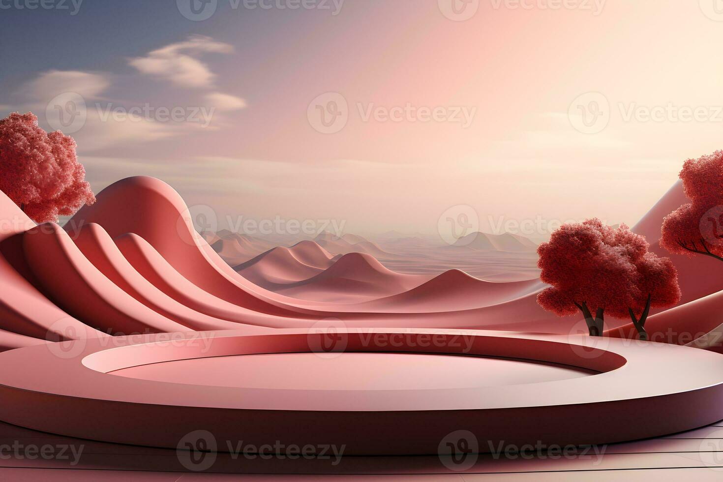 3D realistic podium for product shooting with a lot of space to put a product with Abstract scene concept AI Generative Illustration. photo