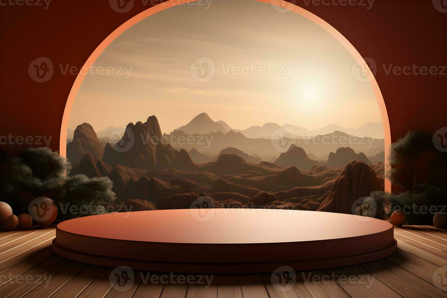 3D realistic podium for product shooting with a lot of space to put a product with Abstract scene concept AI Generative Illustration. photo
