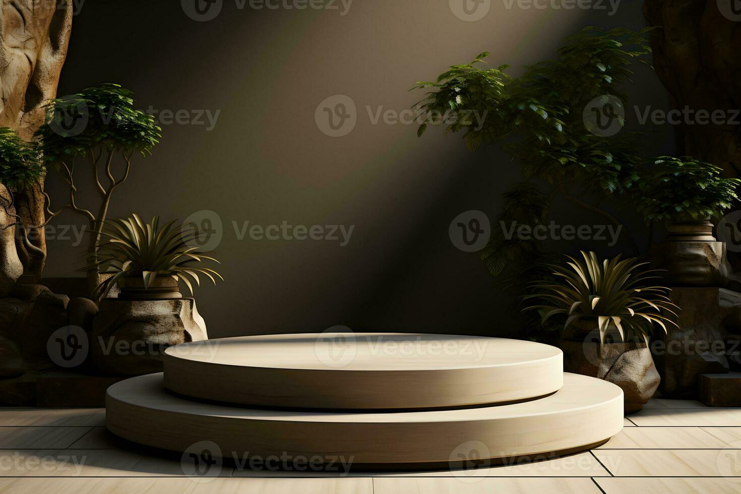 3D realistic podium for product shooting with a lot of space to put a product with Abstract scene concept AI Generative Illustration. photo