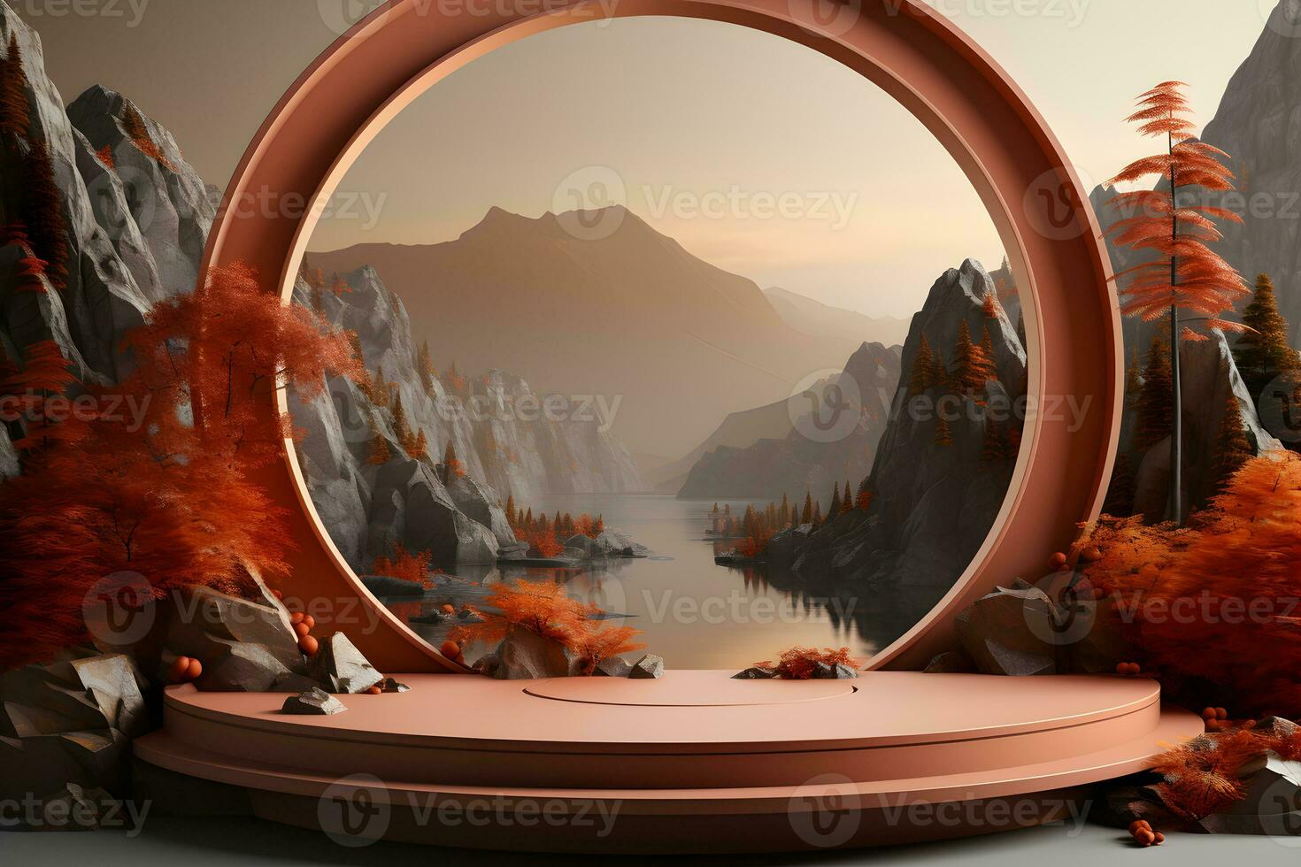 3D realistic podium for product shooting with a lot of space to put a product with Abstract scene concept AI Generative Illustration. photo