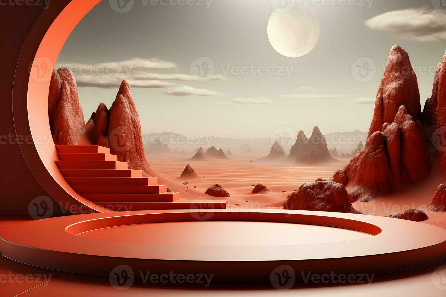 3D realistic podium for product shooting with a lot of space to put a product with Abstract scene concept AI Generative Illustration. photo
