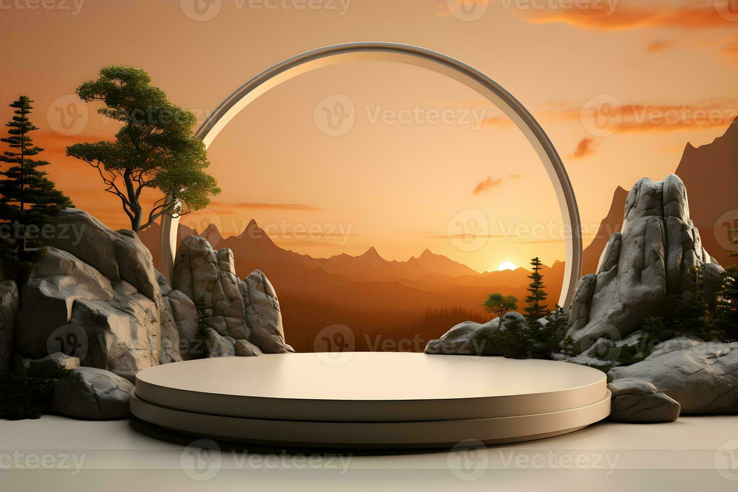 3D realistic podium for product shooting with a lot of space to put a product with Abstract scene concept AI Generative Illustration. photo