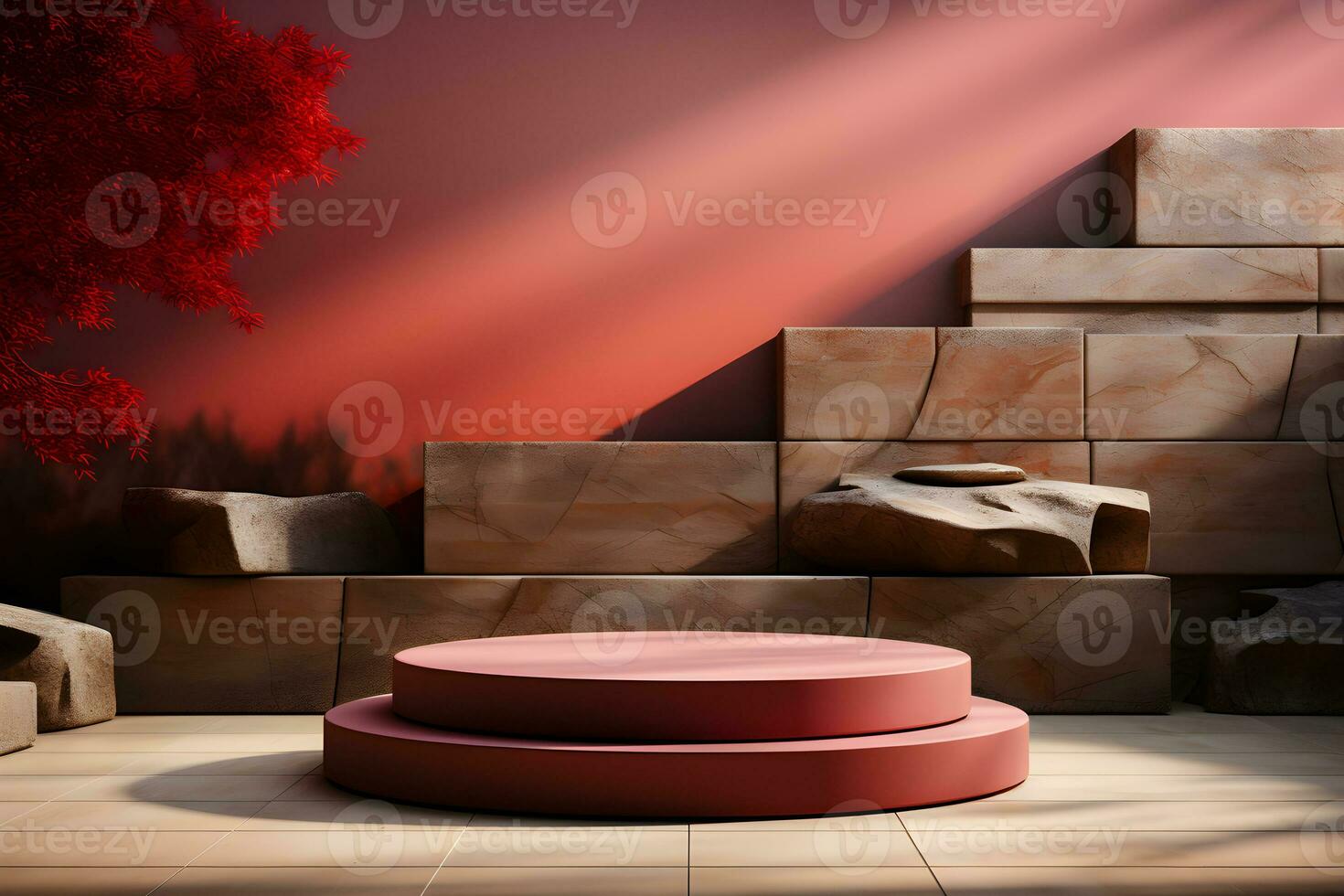 3D realistic podium for product shooting with a lot of space to put a product with Abstract scene concept AI Generative Illustration. photo