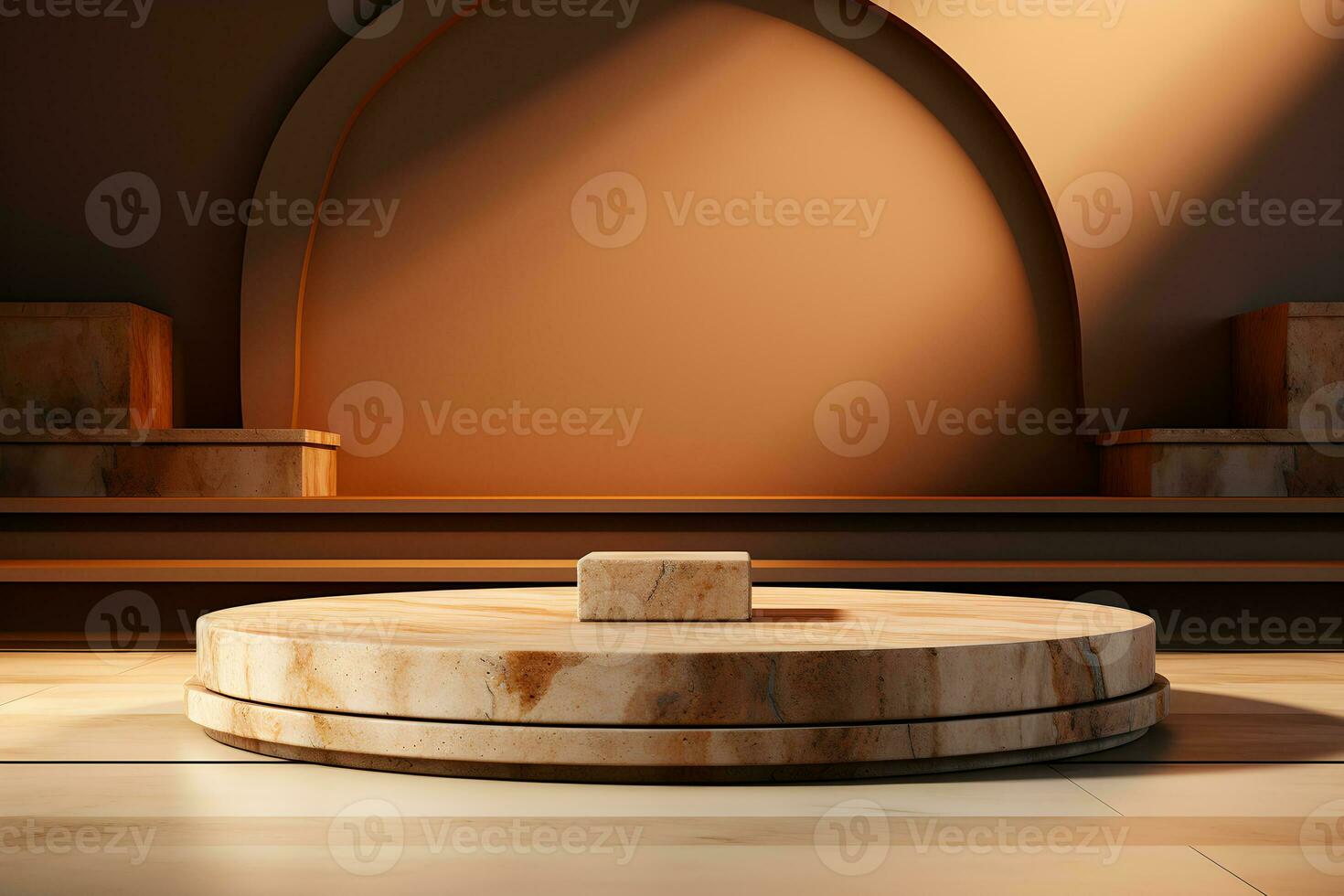 3D realistic podium for product shooting with a lot of space to put a product with Abstract scene concept AI Generative Illustration. photo