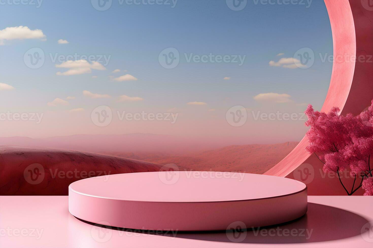 3D realistic podium for product shooting with a lot of space to put a product with Abstract scene concept AI Generative Illustration. photo