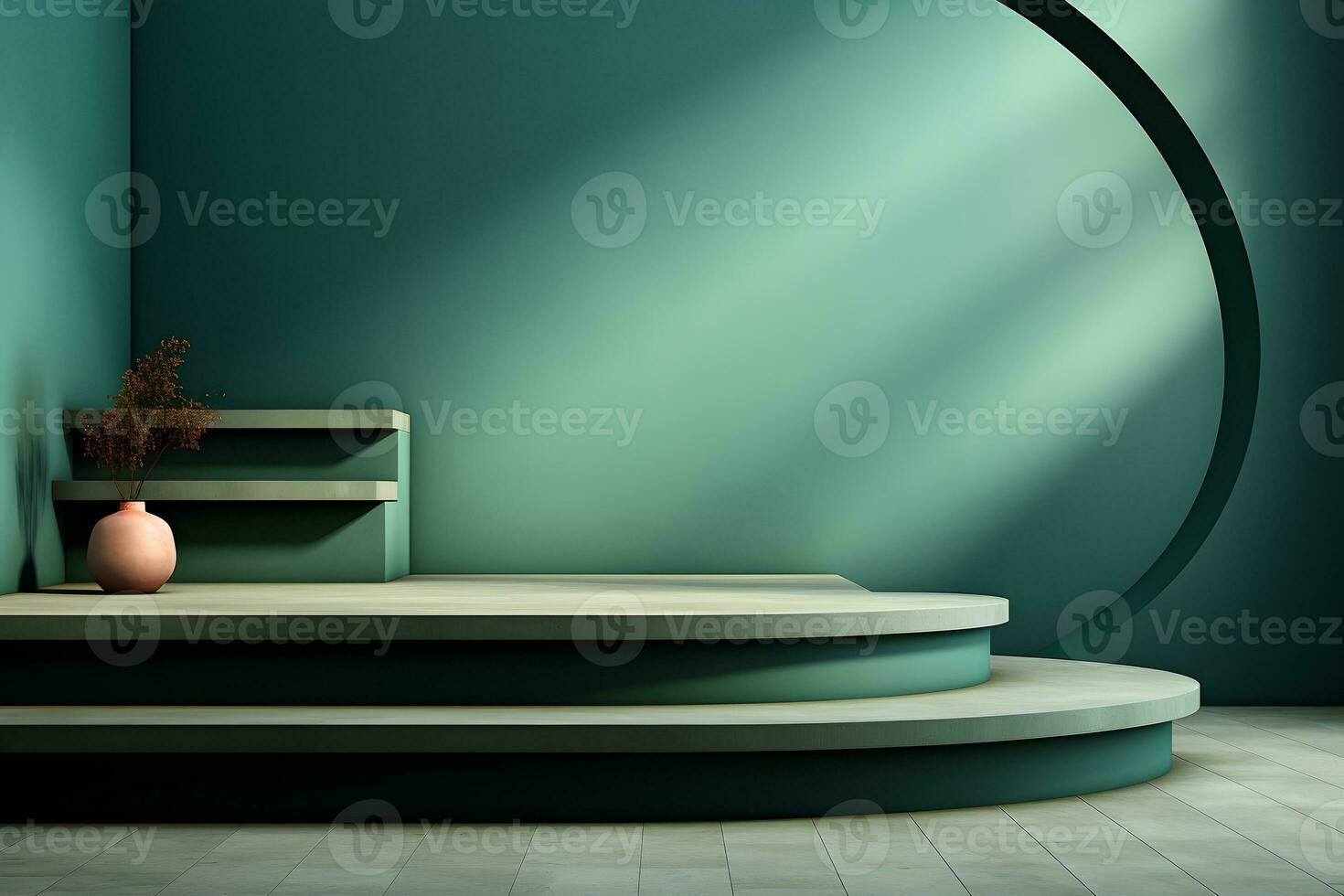 3D realistic podium for product shooting with a lot of space to put a product with Abstract scene concept AI Generative Illustration. photo