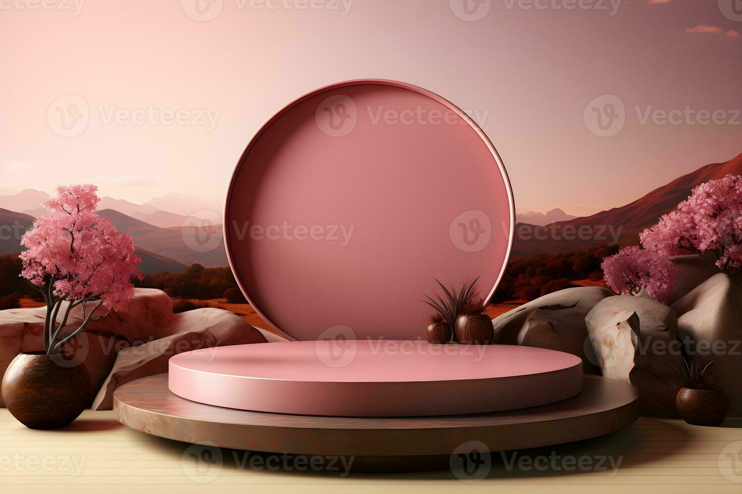 3D realistic podium for product shooting with a lot of space to put a product with Abstract scene concept AI Generative Illustration. photo