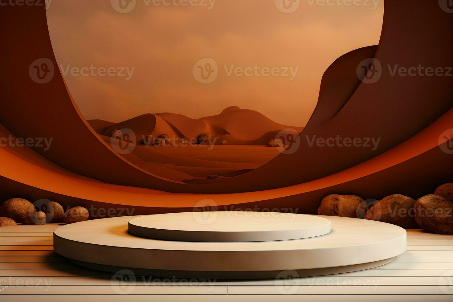 3D realistic podium for product shooting with a lot of space to put a product with Abstract scene concept AI Generative Illustration. photo