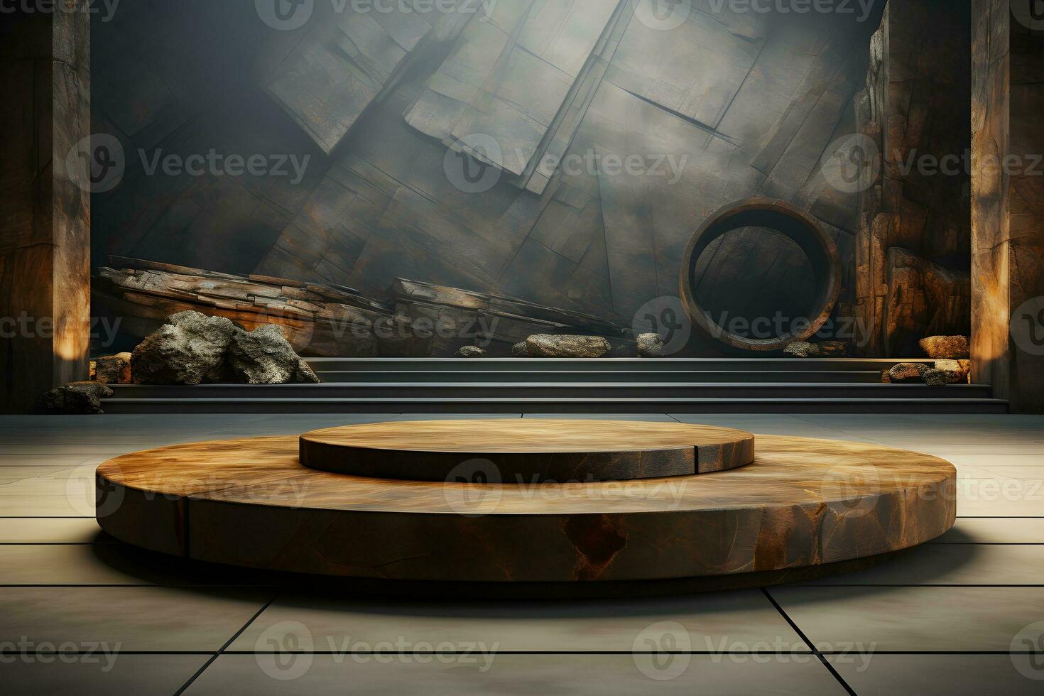 3D realistic podium for product shooting with a lot of space to put a product with Abstract scene concept AI Generative Illustration. photo