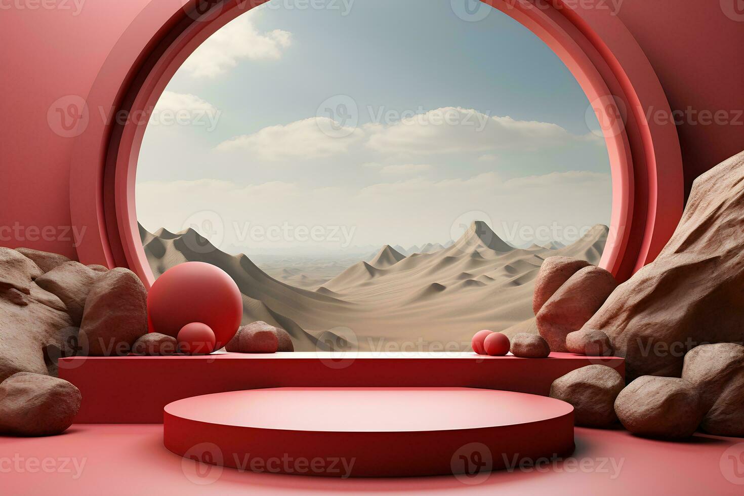 3D realistic podium for product shooting with a lot of space to put a product with Abstract scene concept AI Generative Illustration. photo
