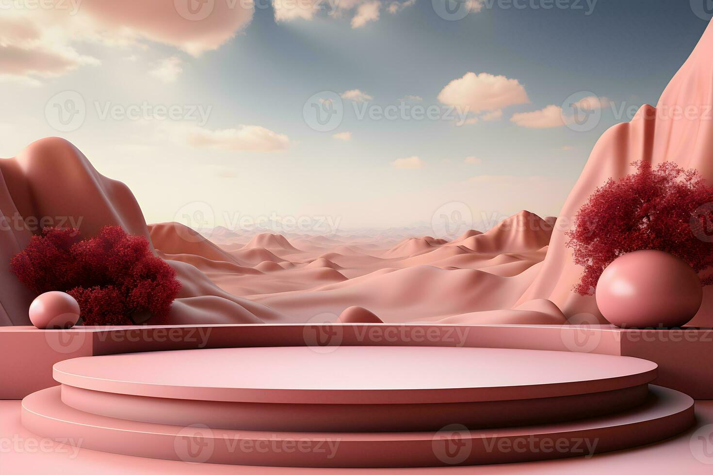 3D realistic podium for product shooting with a lot of space to put a product with Abstract scene concept AI Generative Illustration. photo