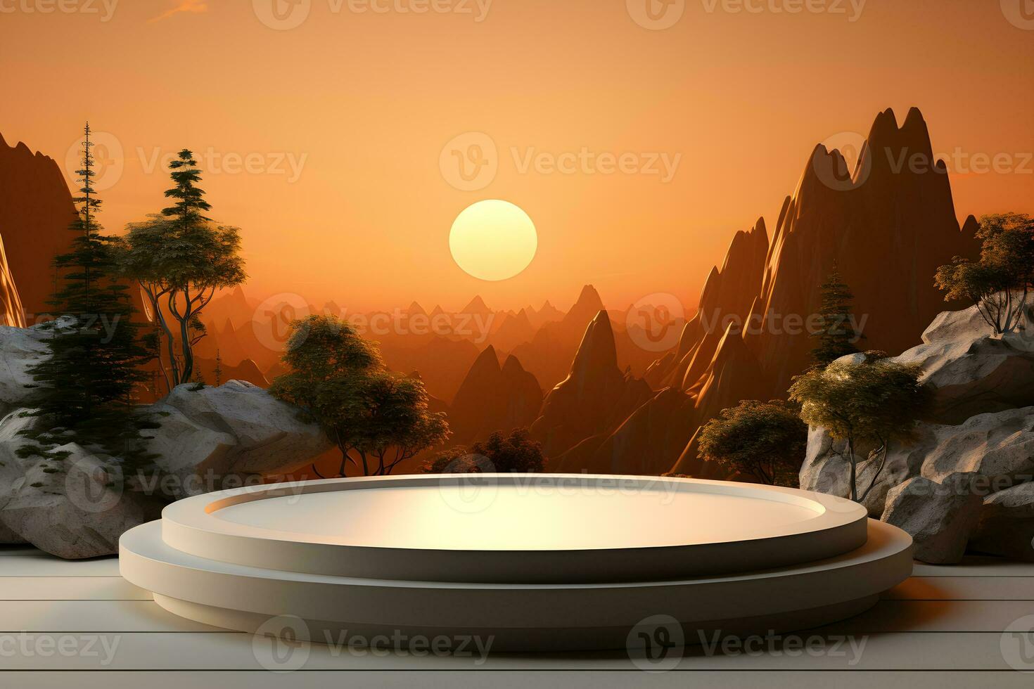 3D realistic podium for product shooting with a lot of space to put a product with Abstract scene concept AI Generative Illustration. photo