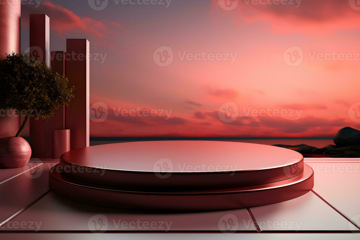 3D realistic podium for product shooting with a lot of space to put a product with Abstract scene concept AI Generative Illustration. photo