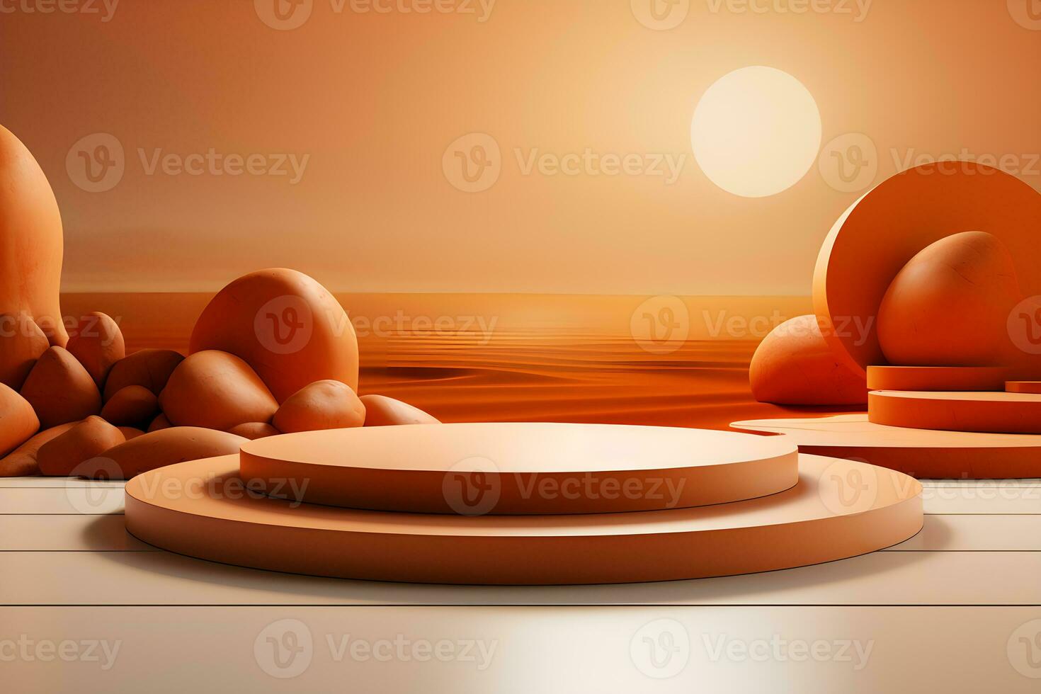 3D realistic podium for product shooting with a lot of space to put a product with Abstract scene concept AI Generative Illustration. photo