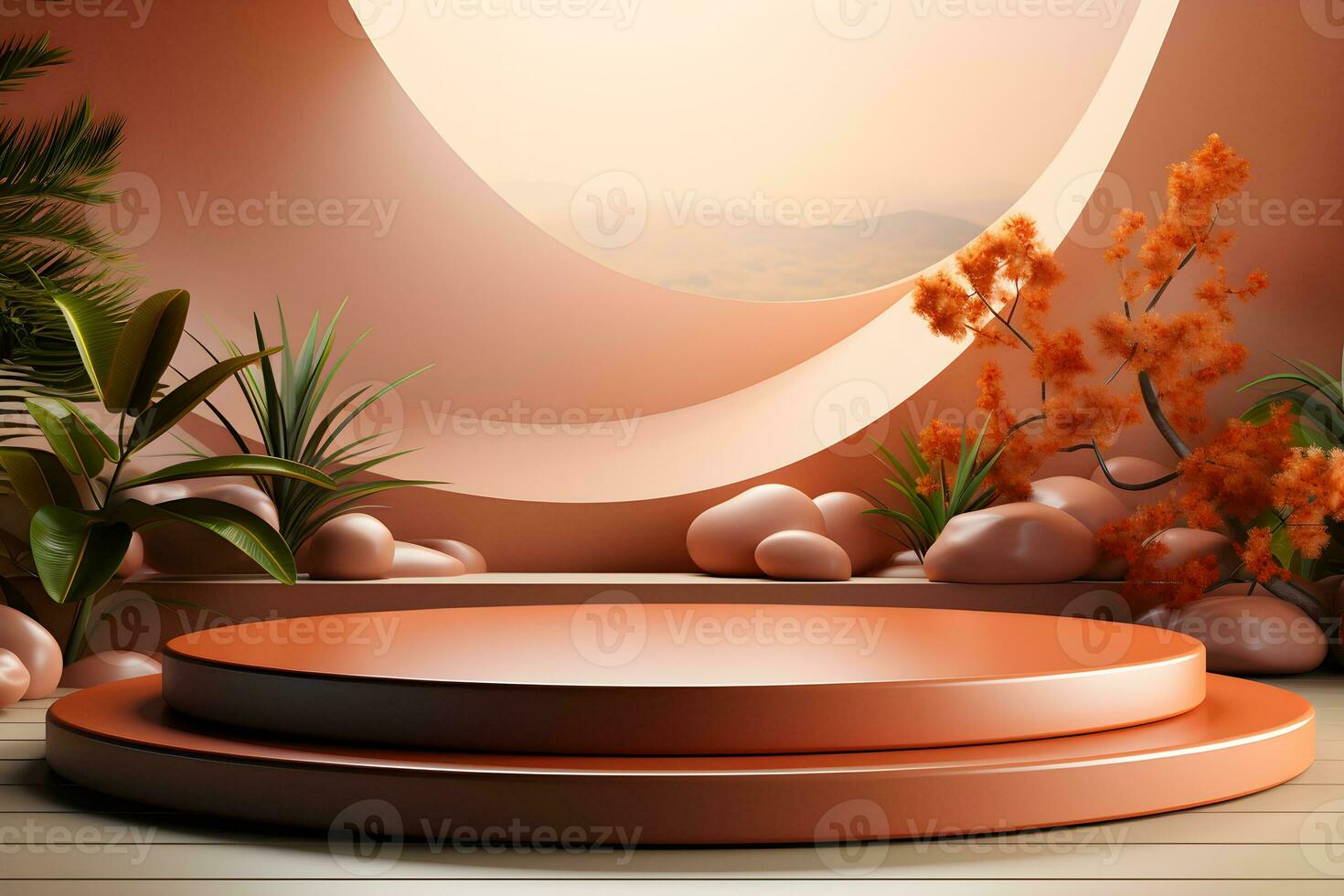 3D realistic podium for product shooting with a lot of space to put a product with Abstract scene concept AI Generative Illustration. photo