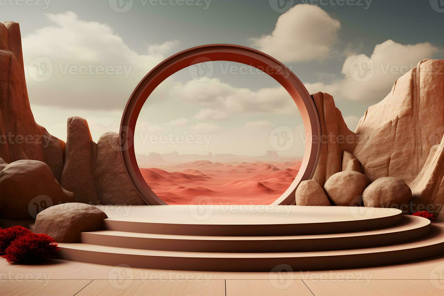 3D realistic podium for product shooting with a lot of space to put a product with Abstract scene concept AI Generative Illustration. photo