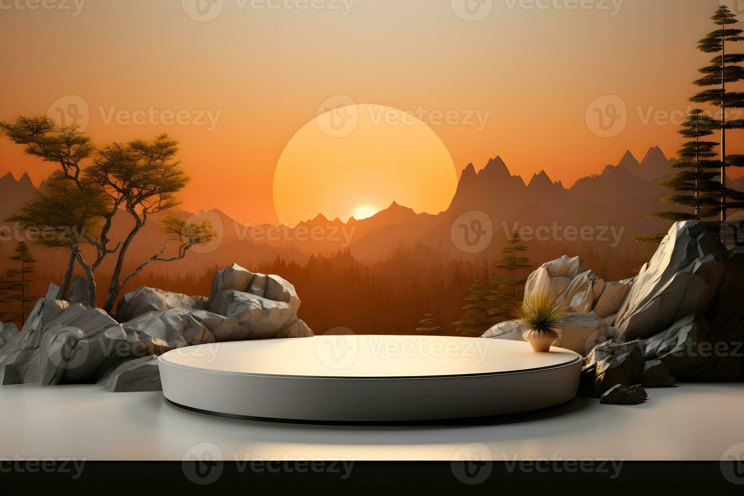 3D realistic podium for product shooting with a lot of space to put a product with Abstract scene concept AI Generative Illustration. photo