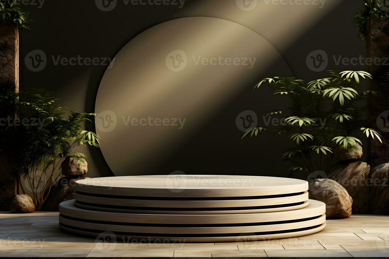 3D realistic podium for product shooting with a lot of space to put a product with Abstract scene concept AI Generative Illustration. photo