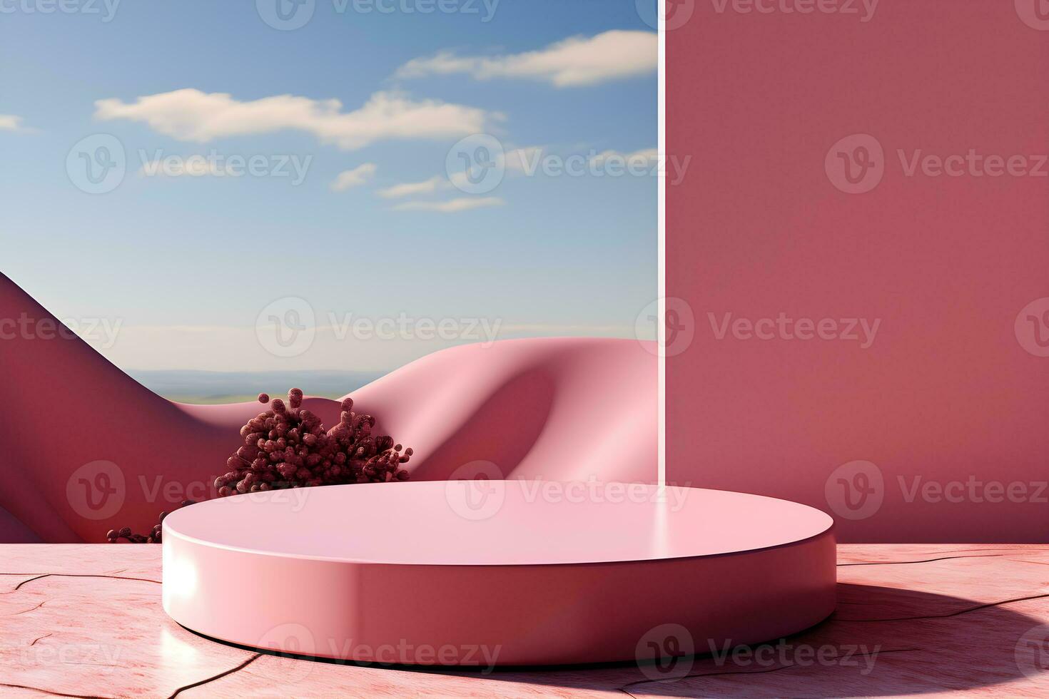 3D realistic podium for product shooting with a lot of space to put a product with Abstract scene concept AI Generative Illustration. photo