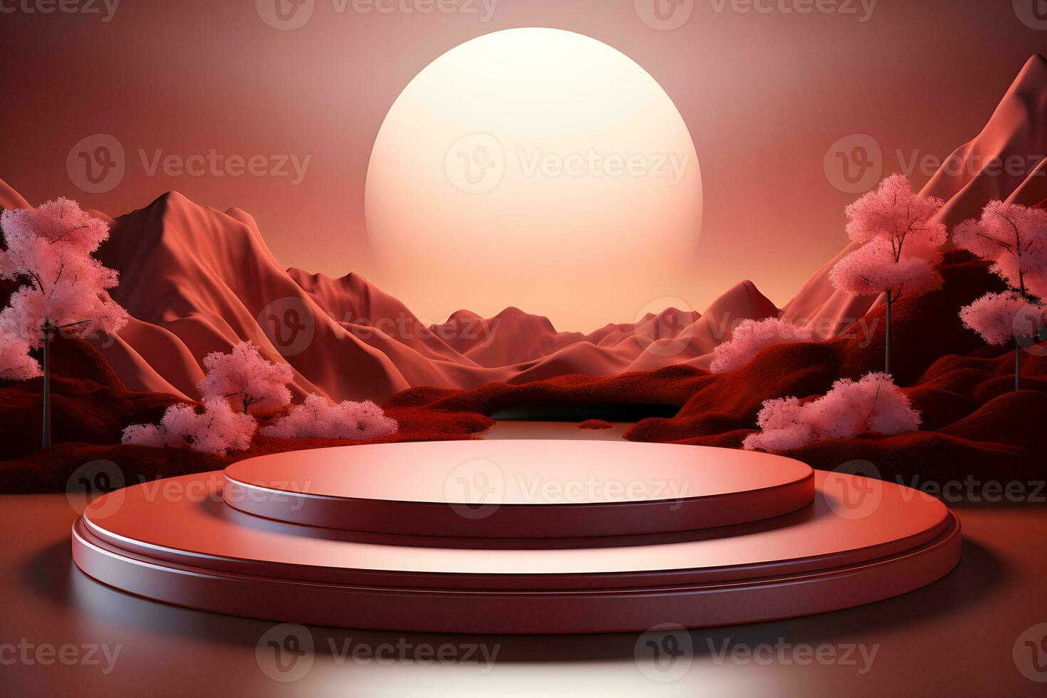 3D realistic podium for product shooting with a lot of space to put a product with Abstract scene concept AI Generative Illustration. photo