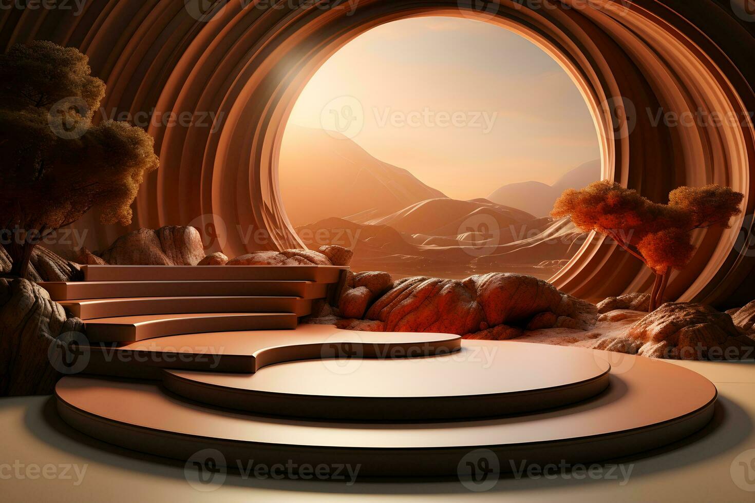 3D realistic podium for product shooting with a lot of space to put a product with Abstract scene concept AI Generative Illustration. photo