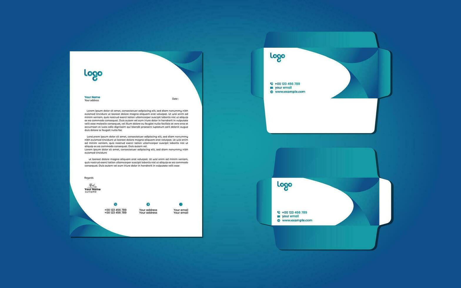 This is a letterhead with envelope, the letterhead size is A4 size . This design is free for everyone vector