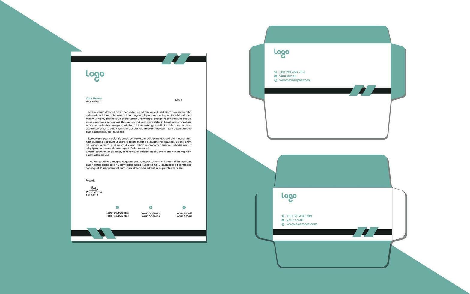 This is a letterhead with envelope, the letterhead size is A4 size . This design is free for everyone vector