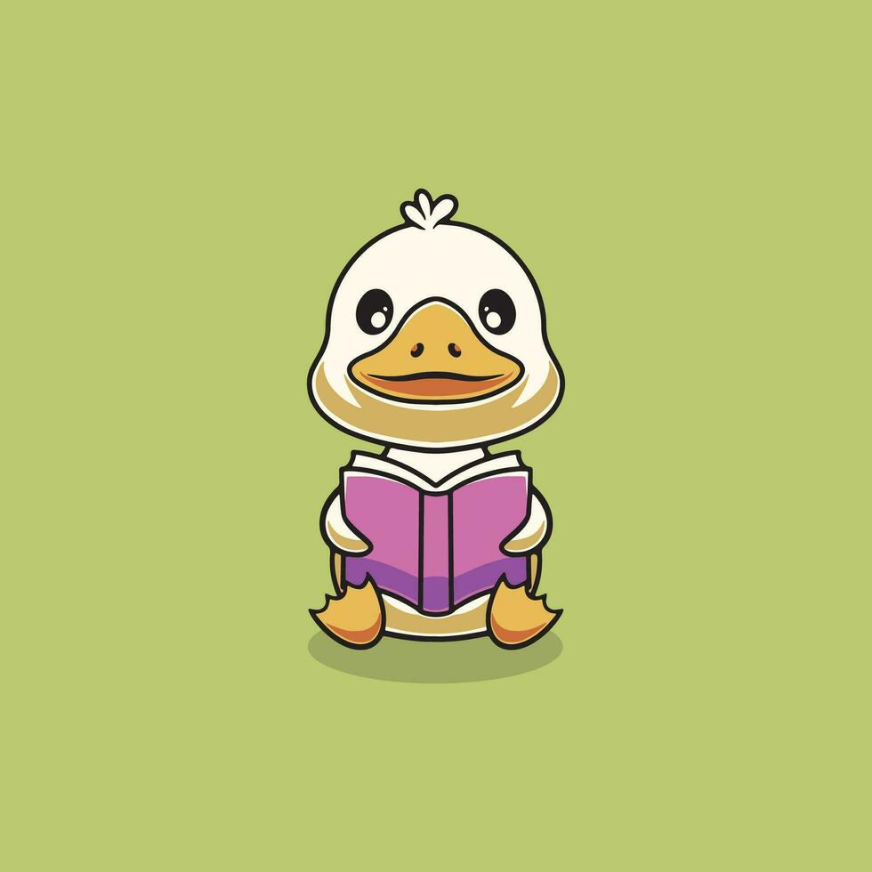 Cute duck reading the book illustration vector