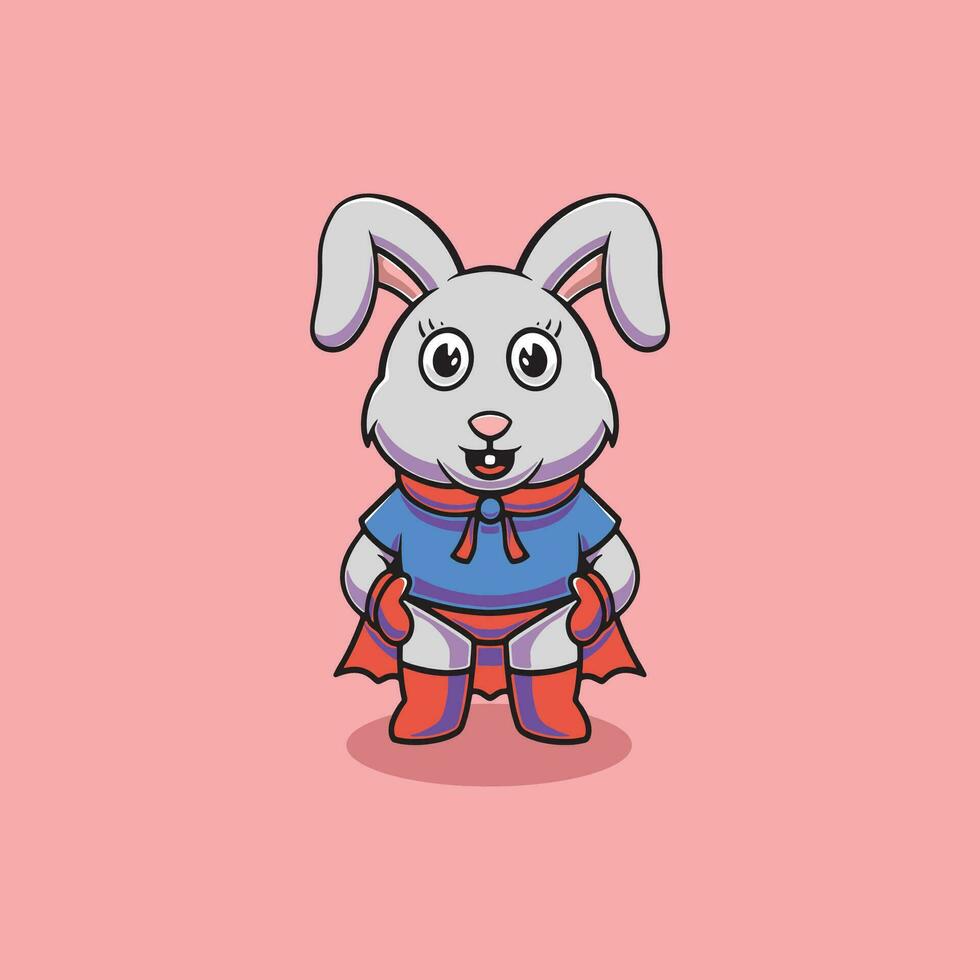 Cute rabbit is a hero cartoon illustration vector