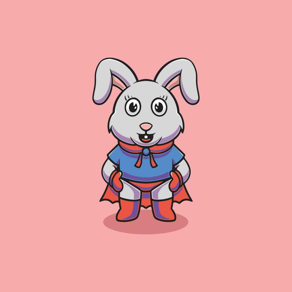 Cute rabbit is a hero cartoon illustration vector