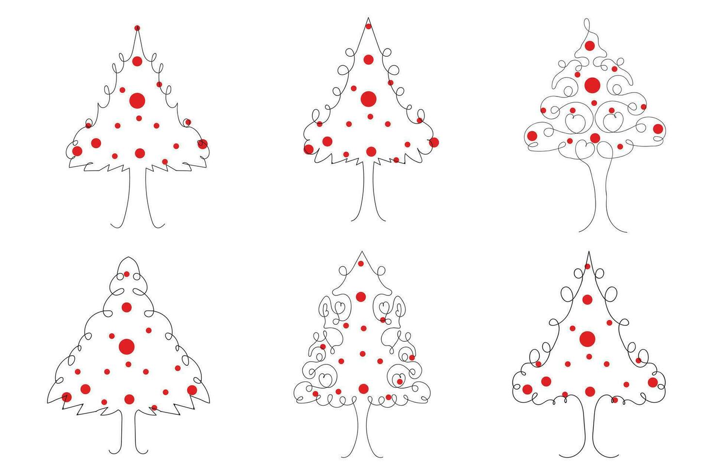 mano dibujado Delgado continuo línea Navidad árbol con corazones símbolo vector, uno línea pino abeto árbol romántico relación amor firmar, minimalista contorno soltero línea Arte fiesta tarjetas decoraciones vector