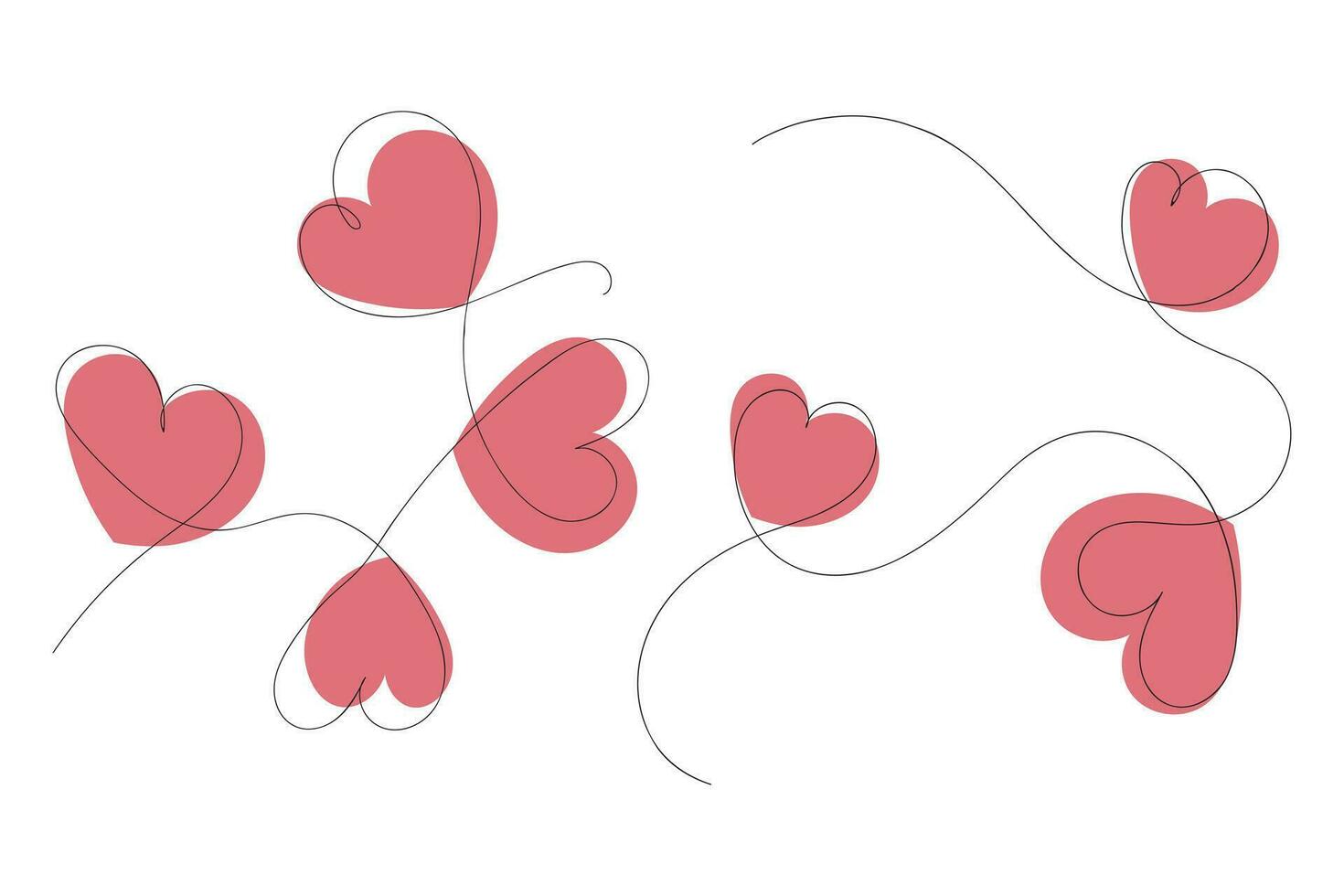 mano dibujado Delgado continuo línea corazones símbolo vector, una línea romántico relación amor firmar, soltero línea Arte para san valentin decorativo diseño, minimalista contorno carrera corazones aislado vector