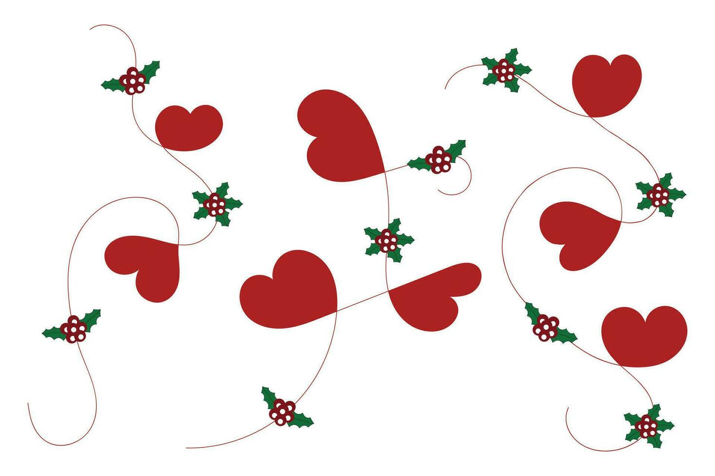 Hand drawn Thin lines doodle heart Merry Christmas red holly ornaments, Christmas Red hearts together Calligraphy Scroll holiday decorative elements for Wedding greeting cards invitation card vector