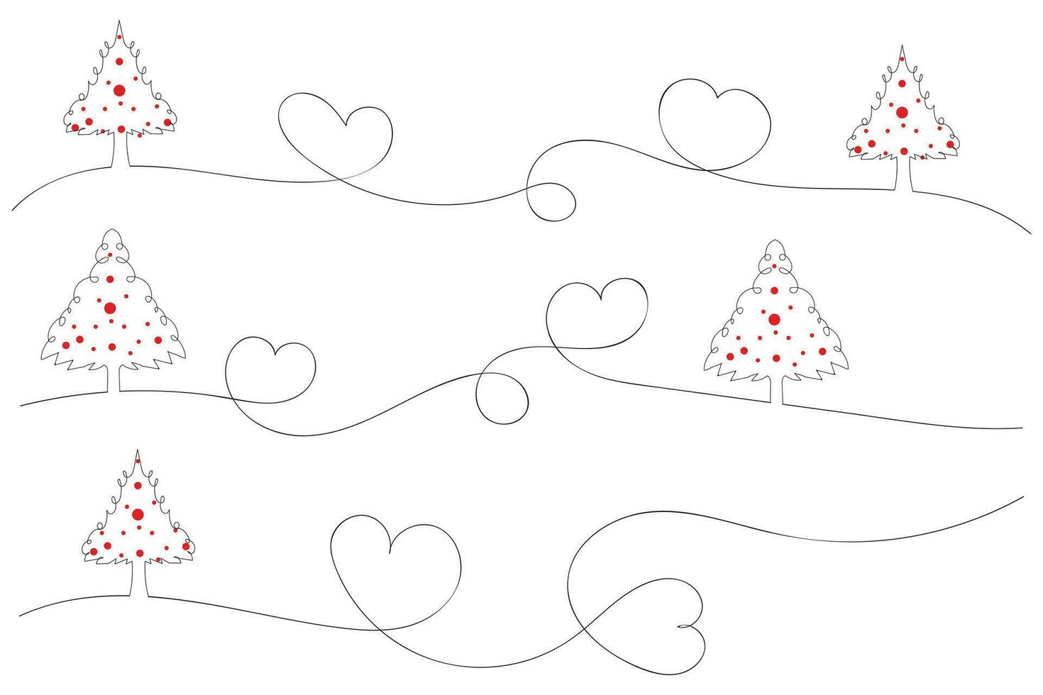 mano dibujado Delgado continuo línea Navidad árbol con corazones símbolo vector, uno línea pino abeto árbol romántico relación amor firmar, minimalista contorno soltero línea Arte fiesta tarjetas decoraciones vector