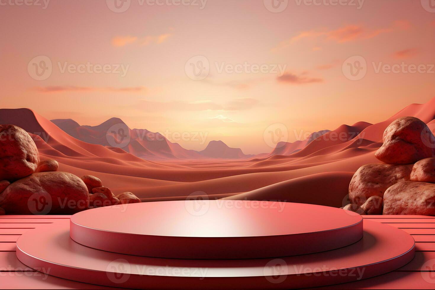3D realistic podium for product shooting with a lot of space to put a product with Abstract scene concept AI Generative Illustration. photo