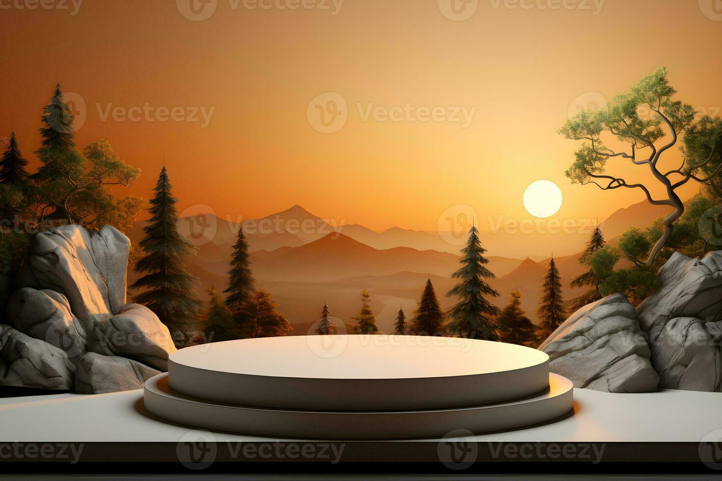 3D realistic podium for product shooting with a lot of space to put a product with Abstract scene concept AI Generative Illustration. photo