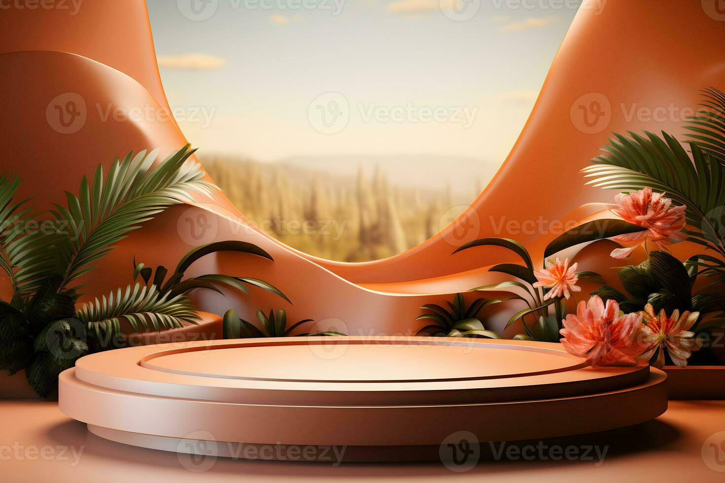 3D realistic podium for product shooting with a lot of space to put a product with Abstract scene concept AI Generative Illustration. photo