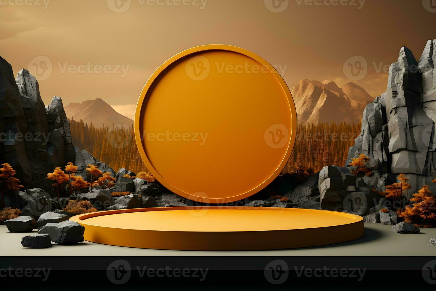 3D realistic podium for product shooting with a lot of space to put a product with Abstract scene concept AI Generative Illustration. photo